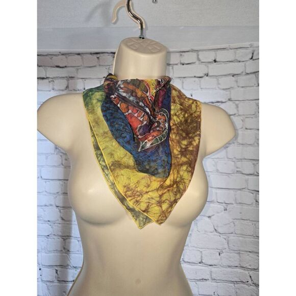 Vintage Womens Egyptian Print Square Chiffon Silk Neck Or Head Scarf - Picture 1 of 5